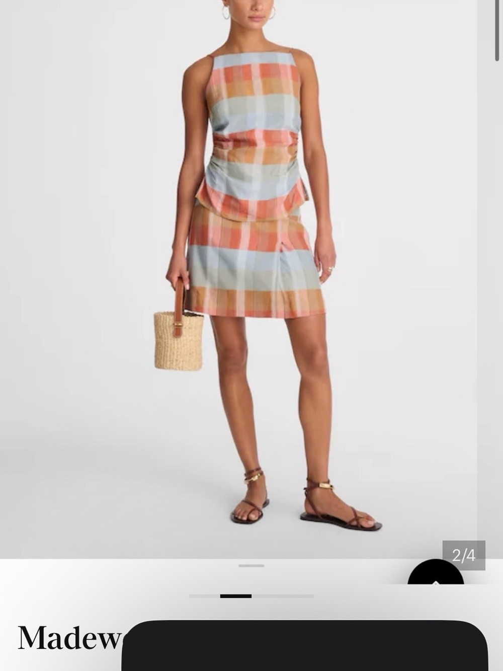 Madewell Single-Pleat Linen Mini Skirt w/ matching top - Blue Orange Plaid